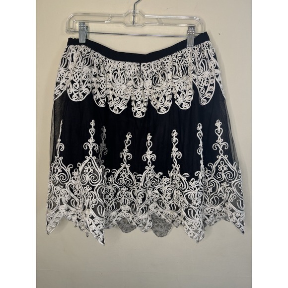 Vintage Design Lab Black/Ivory embroidered Skirt  Castlecore Sz L waist 32 - Picture 1 of 14